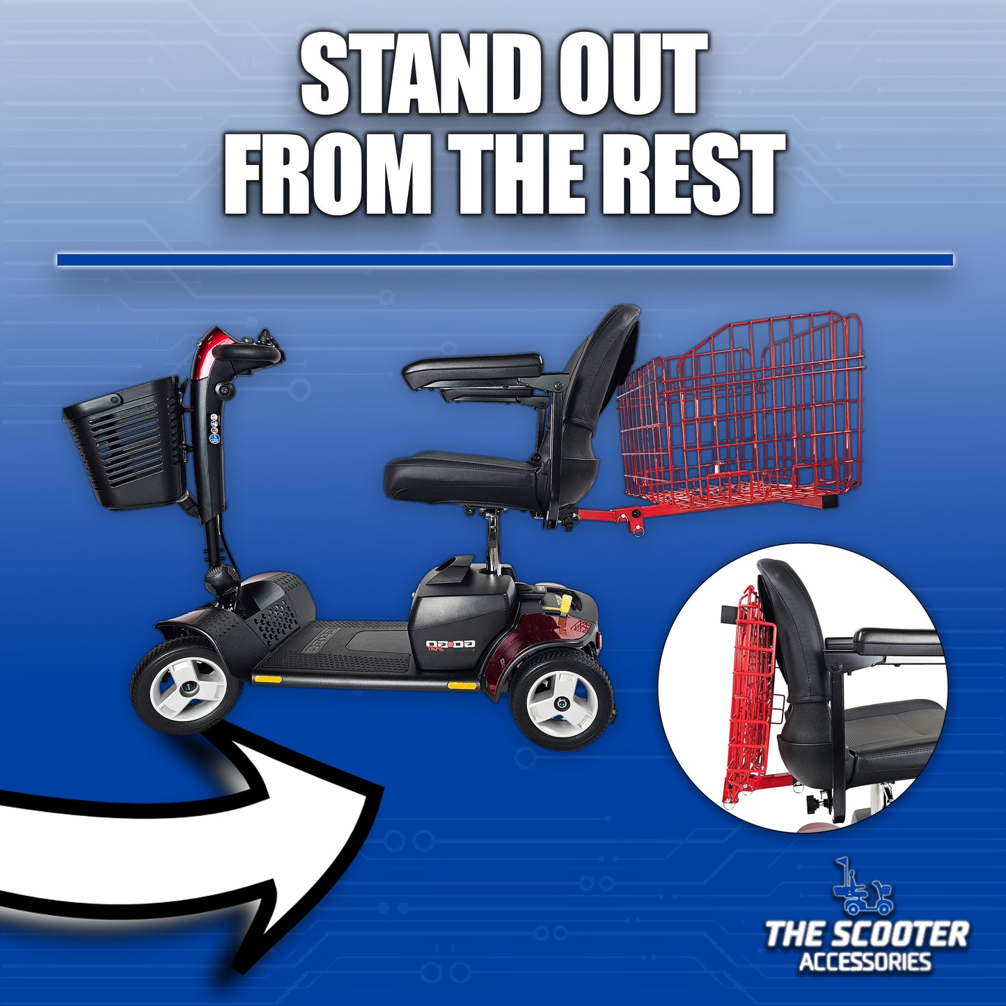 Folding Rear Basket For Most Mobility Scooters - Red Color